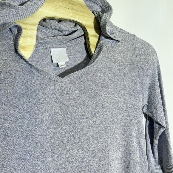 Sunday Tops - Sunday Womens Large Heathered Blue Hooded‎ Rayon Blend Pullover Sweater